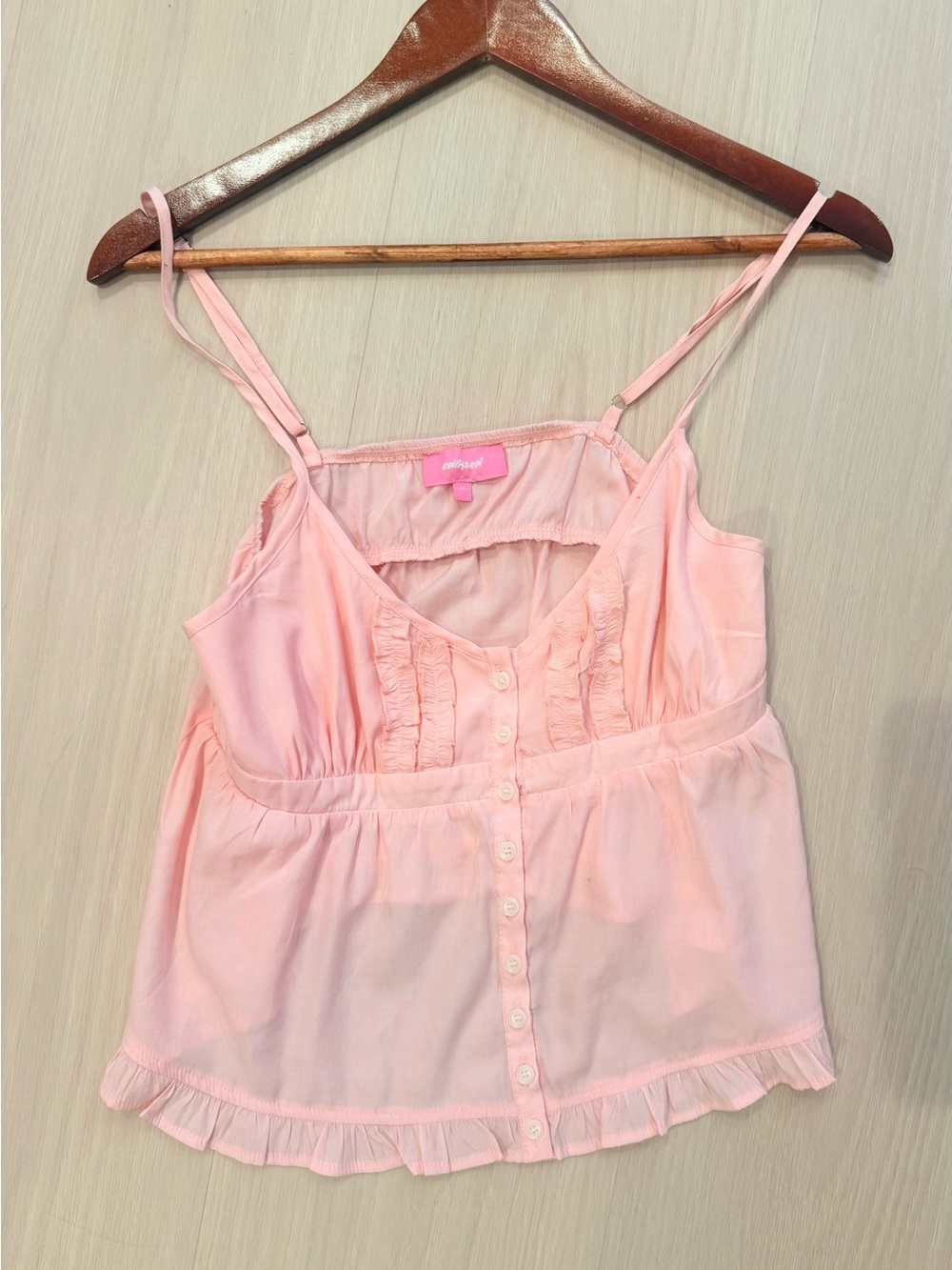Edikted Light Pink Ruffle-Trim Button-Front Camisole - Picture 2 of 2